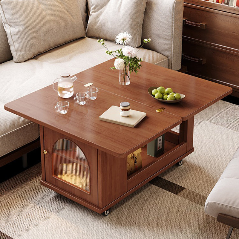 Contemporary Creative Rectangular Cart-Style Solid Wood Glass Coffee Table 2-Tier For Living Room