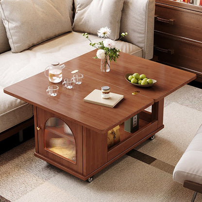 Contemporary Creative Rectangular Cart-Style Solid Wood Glass Coffee Table 2-Tier For Living Room