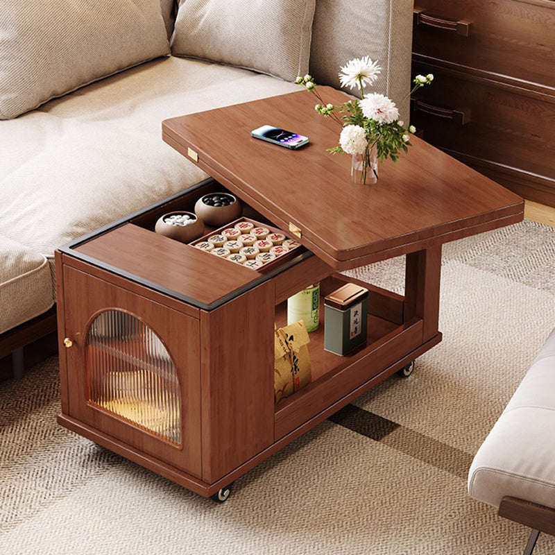 Contemporary Creative Rectangular Cart-Style Solid Wood Glass Coffee Table 2-Tier For Living Room