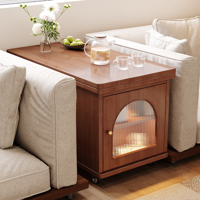 Contemporary Creative Rectangular Cart-Style Solid Wood Glass Coffee Table 2-Tier For Living Room