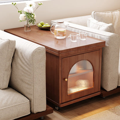 Contemporary Creative Rectangular Cart-Style Solid Wood Glass Coffee Table 2-Tier For Living Room