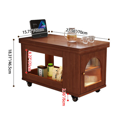 Contemporary Creative Rectangular Cart-Style Solid Wood Glass Coffee Table 2-Tier For Living Room