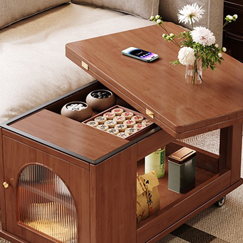 Contemporary Creative Rectangular Cart-Style Solid Wood Glass Coffee Table 2-Tier For Living Room