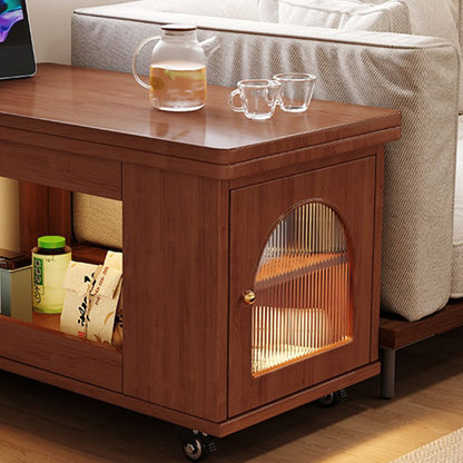 Contemporary Creative Rectangular Cart-Style Solid Wood Glass Coffee Table 2-Tier For Living Room