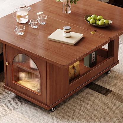 Contemporary Creative Rectangular Cart-Style Solid Wood Glass Coffee Table 2-Tier For Living Room