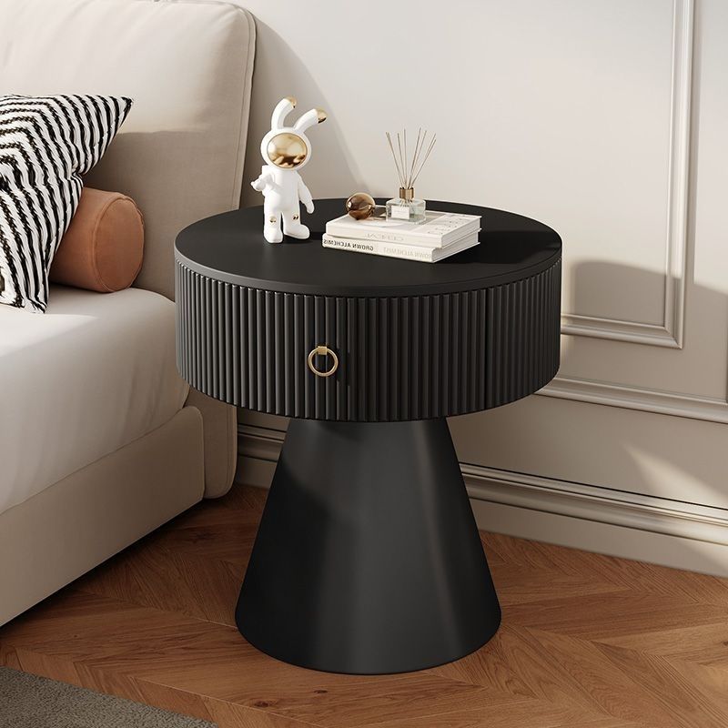Modern Minimalist Conical Multi-Layer Plywood Stone Slab PP Nightstand 1-Tier For Bedroom