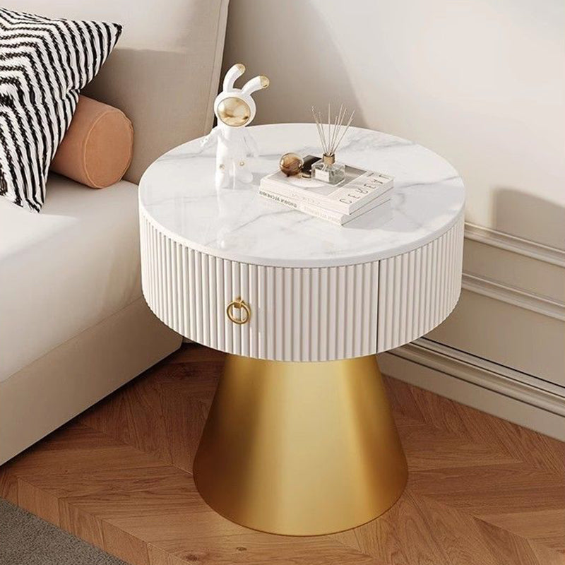 Modern Minimalist Conical Multi-Layer Plywood Stone Slab PP Nightstand 1-Tier For Bedroom