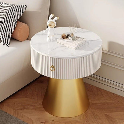 Modern Minimalist Conical Multi-Layer Plywood Stone Slab PP Nightstand 1-Tier For Bedroom