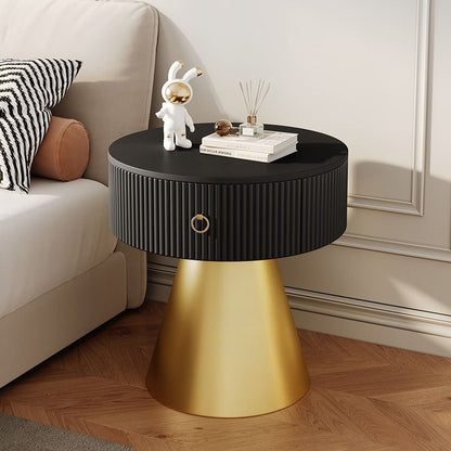 Modern Minimalist Conical Multi-Layer Plywood Stone Slab PP Nightstand 1-Tier For Bedroom