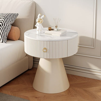 Modern Minimalist Conical Multi-Layer Plywood Stone Slab PP Nightstand 1-Tier For Bedroom