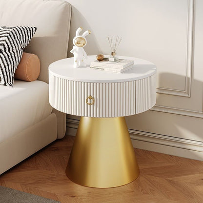 Modern Minimalist Conical Multi-Layer Plywood Stone Slab PP Nightstand 1-Tier For Bedroom