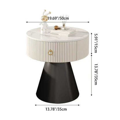 Modern Minimalist Conical Multi-Layer Plywood Stone Slab PP Nightstand 1-Tier For Bedroom
