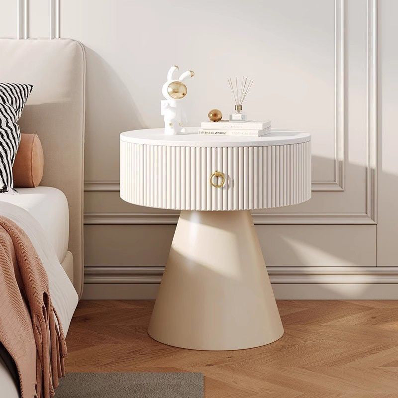 Modern Minimalist Conical Multi-Layer Plywood Stone Slab PP Nightstand 1-Tier For Bedroom