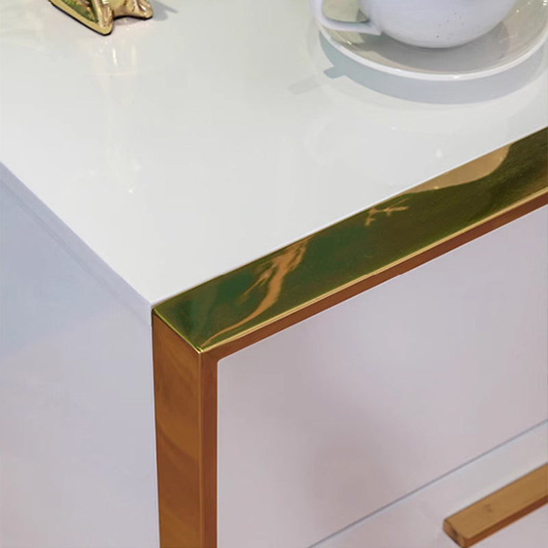 Contemporary Luxury Rectangular Stainless Steel Pine Wood Nightstand 2-Drawer For Bedroom