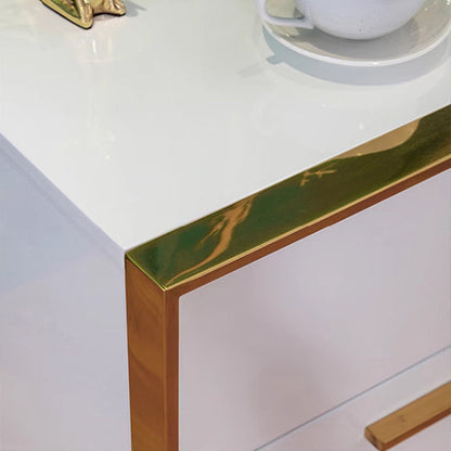 Contemporary Luxury Rectangular Stainless Steel Pine Wood Nightstand 2-Drawer For Bedroom