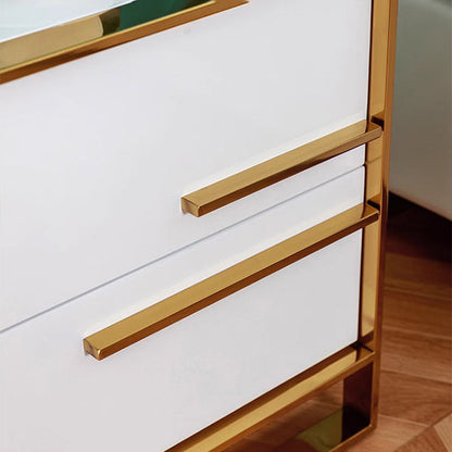Contemporary Luxury Rectangular Stainless Steel Pine Wood Nightstand 2-Drawer For Bedroom