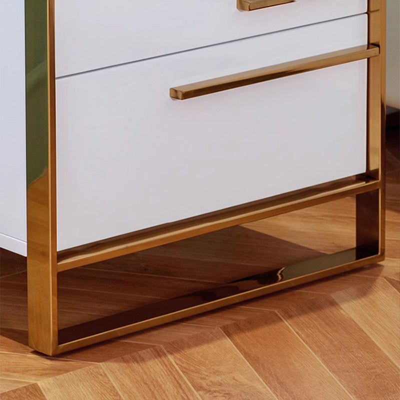Contemporary Luxury Rectangular Stainless Steel Pine Wood Nightstand 2-Drawer For Bedroom