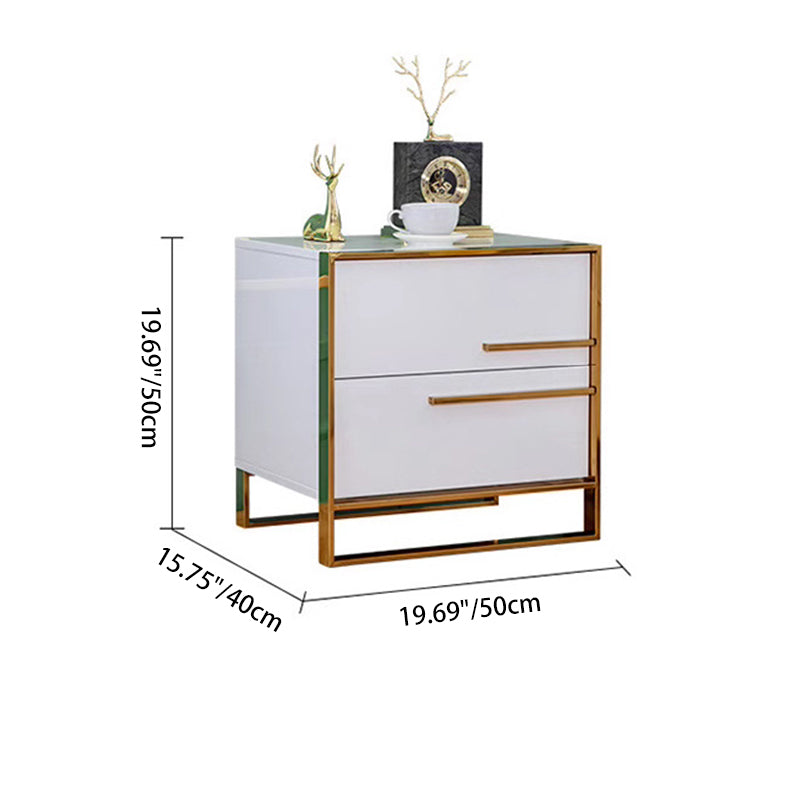 Contemporary Luxury Rectangular Stainless Steel Pine Wood Nightstand 2-Drawer For Bedroom