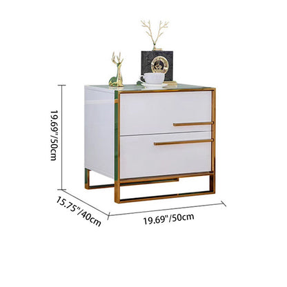 Contemporary Luxury Rectangular Stainless Steel Pine Wood Nightstand 2-Drawer For Bedroom