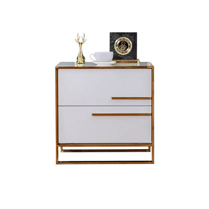 Contemporary Luxury Rectangular Stainless Steel Pine Wood Nightstand 2-Drawer For Bedroom