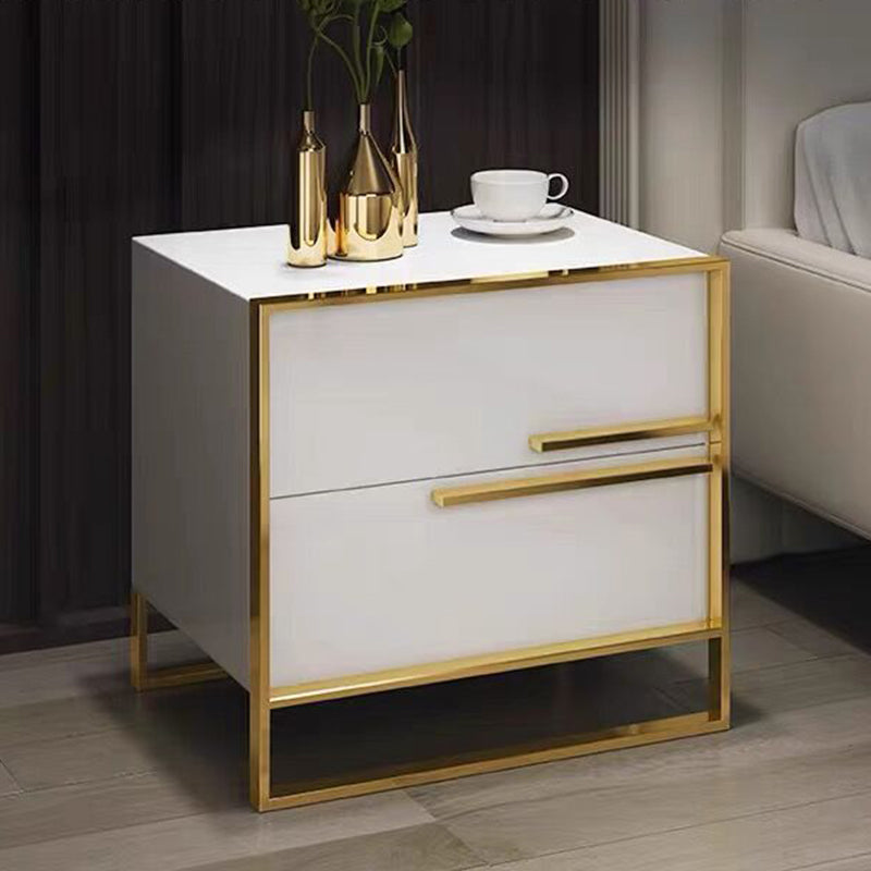 Contemporary Luxury Rectangular Stainless Steel Pine Wood Nightstand 2-Drawer For Bedroom