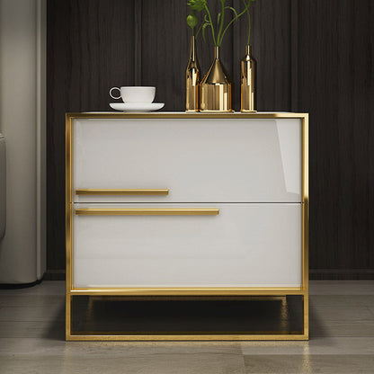 Contemporary Luxury Rectangular Stainless Steel Pine Wood Nightstand 2-Drawer For Bedroom