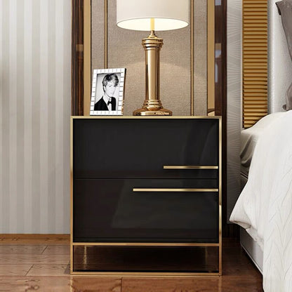 Contemporary Luxury Rectangular Stainless Steel Pine Wood Nightstand 2-Drawer For Bedroom