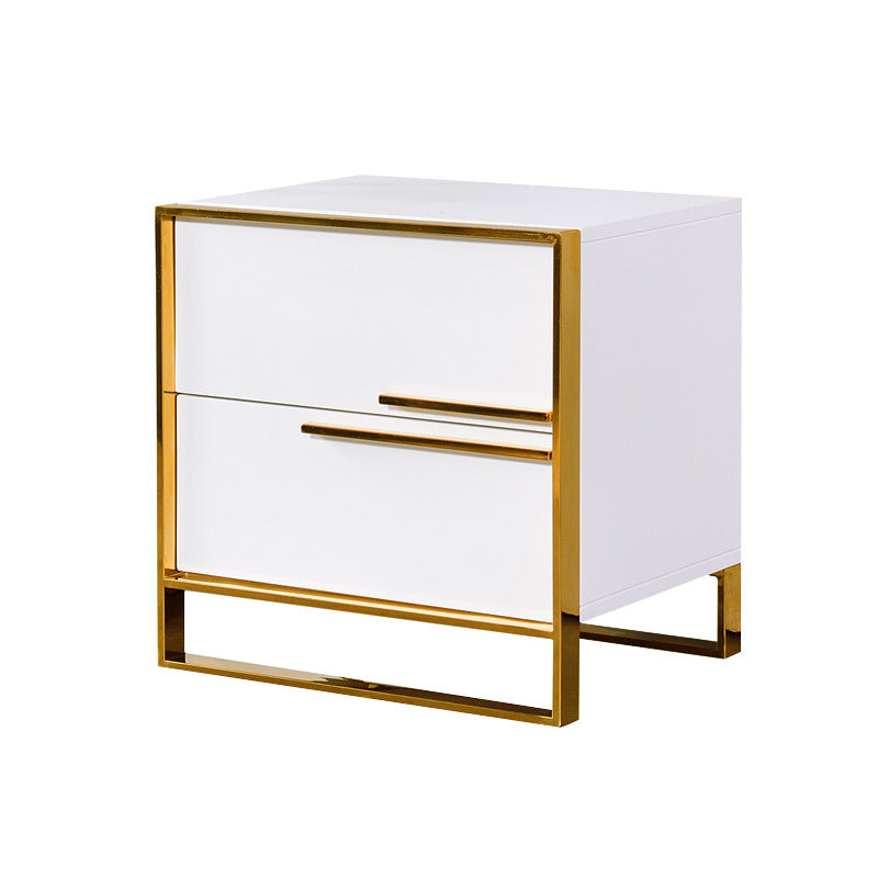 Contemporary Luxury Rectangular Stainless Steel Pine Wood Nightstand 2-Drawer For Bedroom