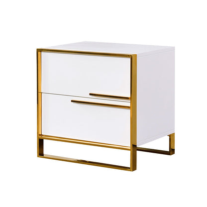 Contemporary Luxury Rectangular Stainless Steel Pine Wood Nightstand 2-Drawer For Bedroom