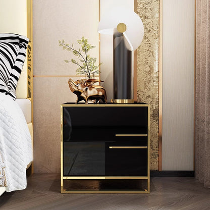 Contemporary Luxury Rectangular Stainless Steel Pine Wood Nightstand 2-Drawer For Bedroom