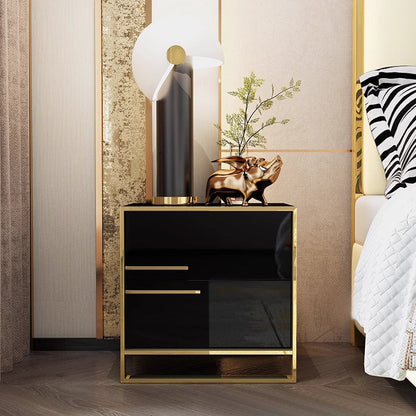 Contemporary Luxury Rectangular Stainless Steel Pine Wood Nightstand 2-Drawer For Bedroom