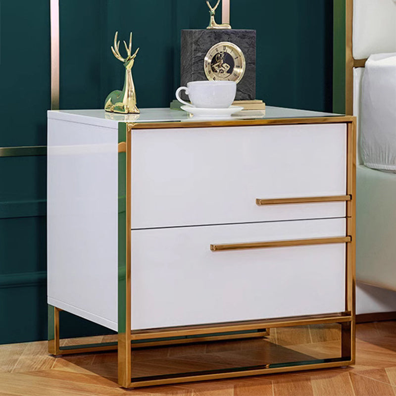 Contemporary Luxury Rectangular Stainless Steel Pine Wood Nightstand 2-Drawer For Bedroom