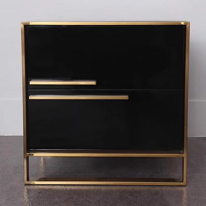 Contemporary Luxury Rectangular Stainless Steel Pine Wood Nightstand 2-Drawer For Bedroom