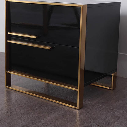Contemporary Luxury Rectangular Stainless Steel Pine Wood Nightstand 2-Drawer For Bedroom