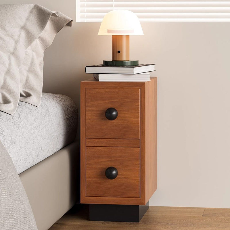 Contemporary Creative Rectangular Multi-Layer Plywood Medium Density Fiberboard Solid Wood Nightstand 2-Drawer For Bedroom