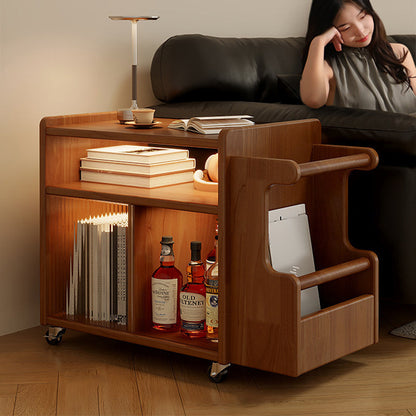 Contemporary Creative Rectangular Handcart-Shaped Glass Solid Wood Side Table 3-Tier For Bedroom