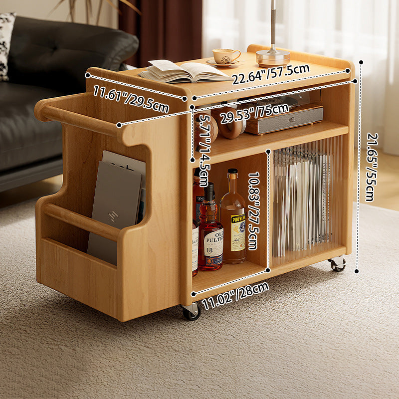 Contemporary Creative Rectangular Handcart-Shaped Glass Solid Wood Side Table 3-Tier For Bedroom