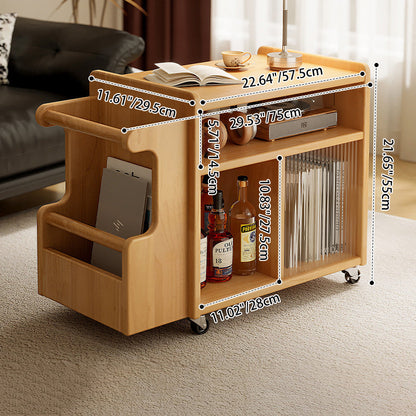 Contemporary Creative Rectangular Handcart-Shaped Glass Solid Wood Side Table 3-Tier For Bedroom