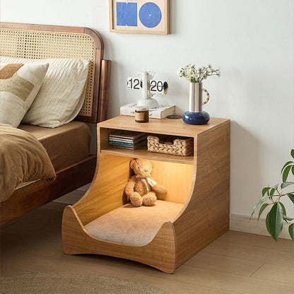 Modern Minimalist Curved Velvet Multi-Layer Plywood Pet House Nightstand 2-Tier For Bedroom