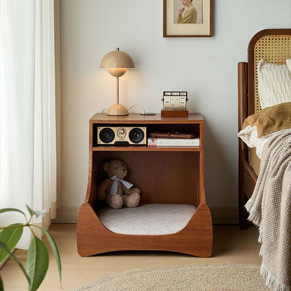 Modern Minimalist Curved Velvet Multi-Layer Plywood Pet House Nightstand 2-Tier For Bedroom
