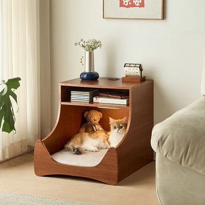 Modern Minimalist Curved Velvet Multi-Layer Plywood Pet House Nightstand 2-Tier For Bedroom