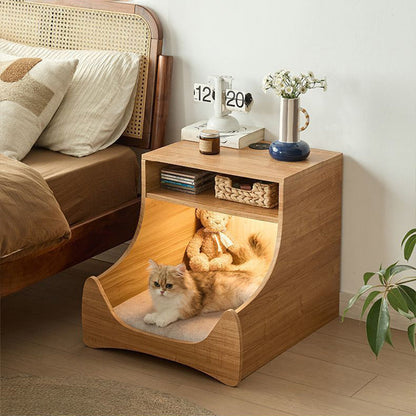 Modern Minimalist Curved Velvet Multi-Layer Plywood Pet House Nightstand 2-Tier For Bedroom