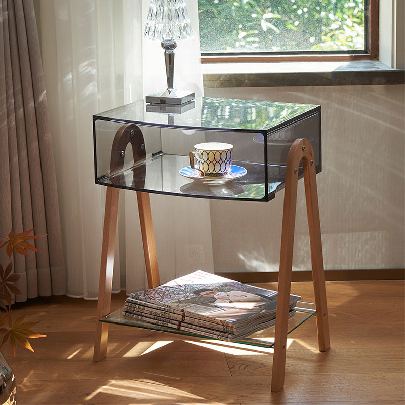 Modern Minimalist Rectangular Arch Acrylic Solid Wood Nightstand 1-Storage For Bedroom