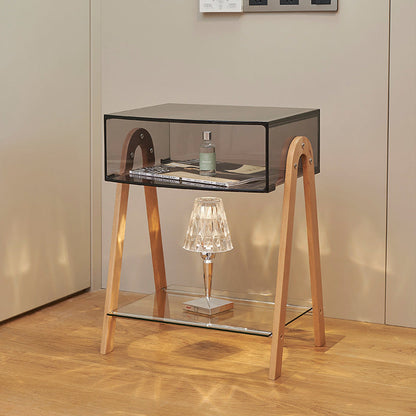 Modern Minimalist Rectangular Arch Acrylic Solid Wood Nightstand 1-Storage For Bedroom