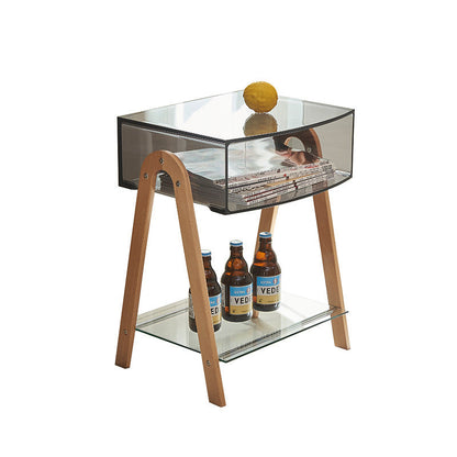 Modern Minimalist Rectangular Arch Acrylic Solid Wood Nightstand 1-Storage For Bedroom