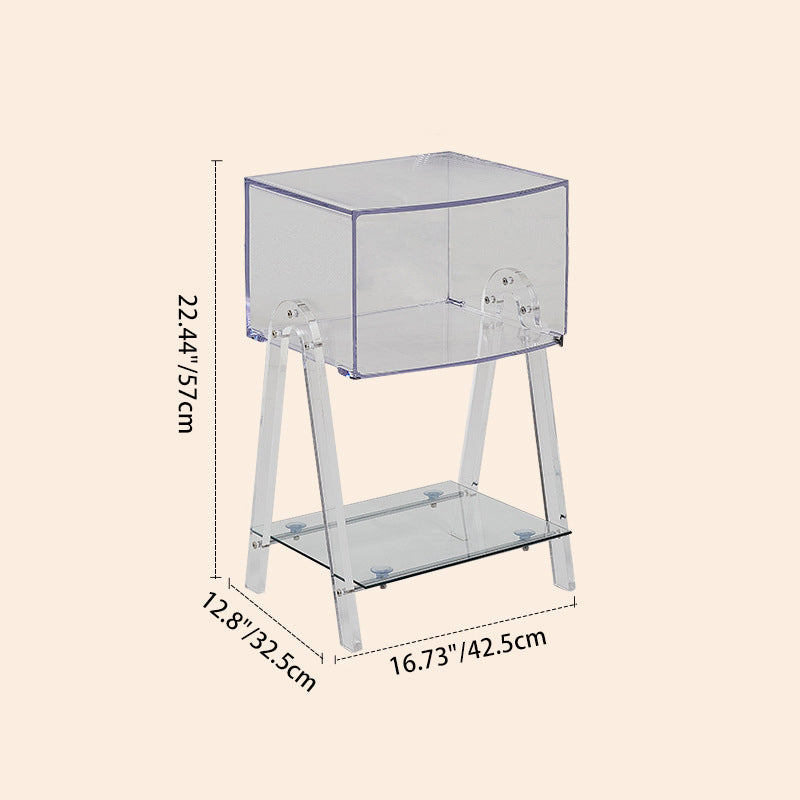Modern Minimalist Rectangular Arch Acrylic Solid Wood Nightstand 1-Storage For Bedroom