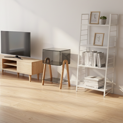 Modern Minimalist Rectangular Arch Acrylic Solid Wood Nightstand 1-Storage For Bedroom
