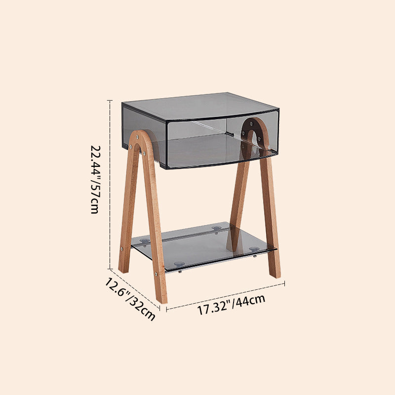 Modern Minimalist Rectangular Arch Acrylic Solid Wood Nightstand 1-Storage For Bedroom