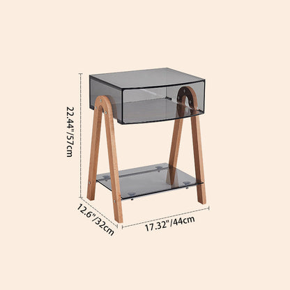 Modern Minimalist Rectangular Arch Acrylic Solid Wood Nightstand 1-Storage For Bedroom