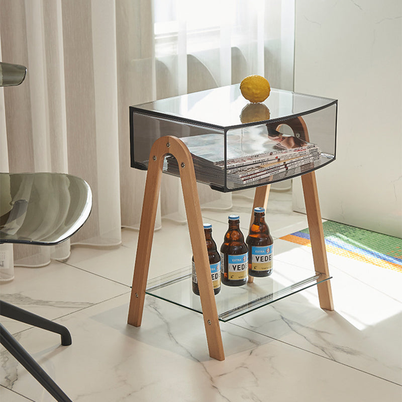 Modern Minimalist Rectangular Arch Acrylic Solid Wood Nightstand 1-Storage For Bedroom